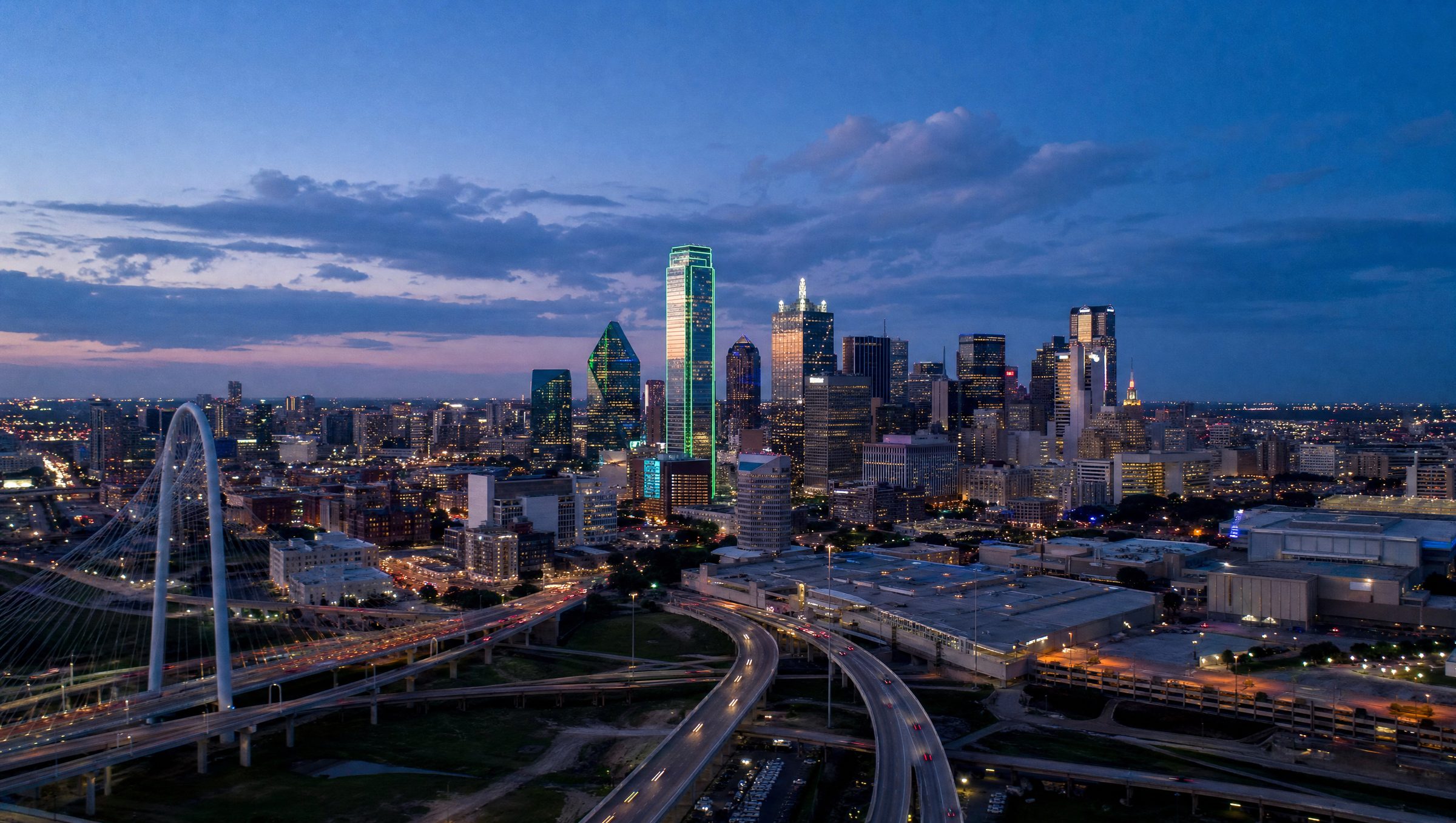 Dallas from the air at dusk